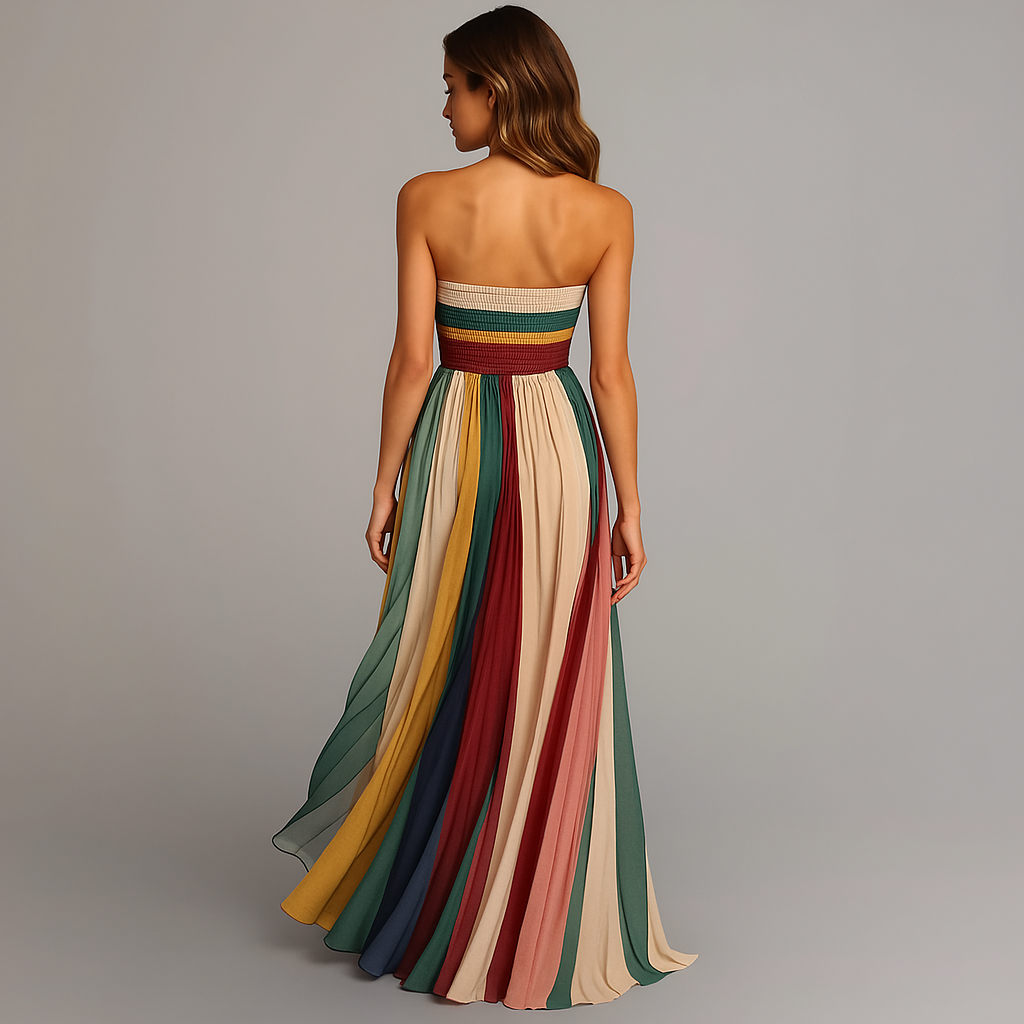Women's Strapless Pleated Maxi Dress - Summer Party Elegance