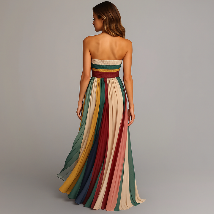Women's Strapless Pleated Maxi Dress - Summer Party Elegance