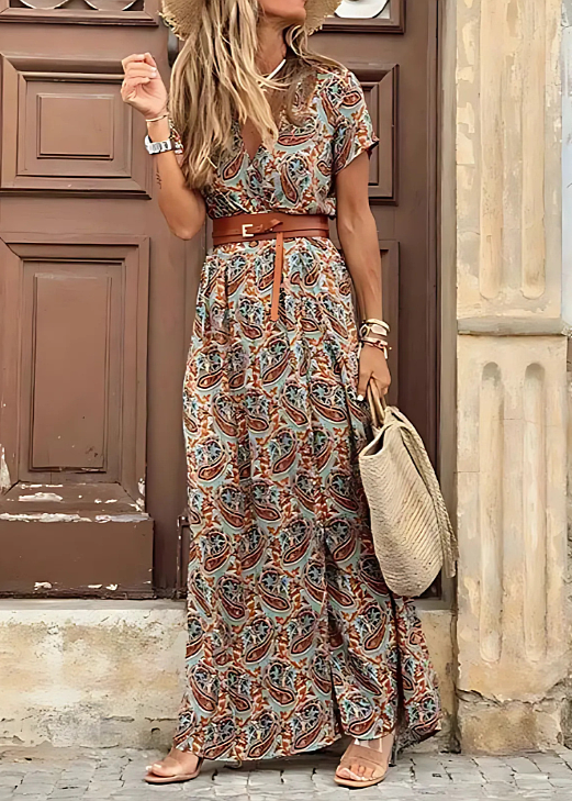 Clara | Women's Boho Printed Short Sleeve Maxi Dress
