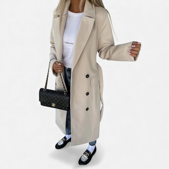 Women's Belted Lapel Mid-Length Overcoat
