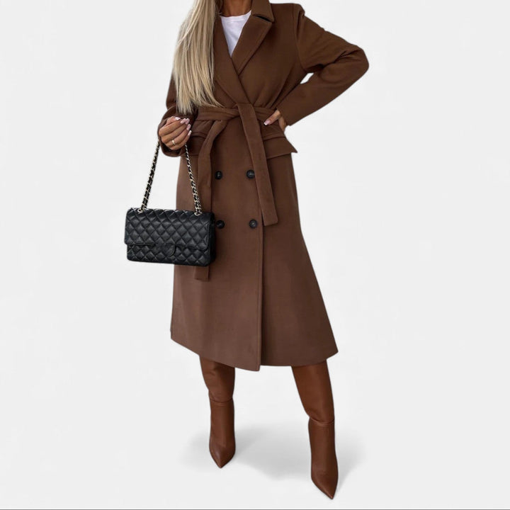 Women's Belted Lapel Mid-Length Overcoat