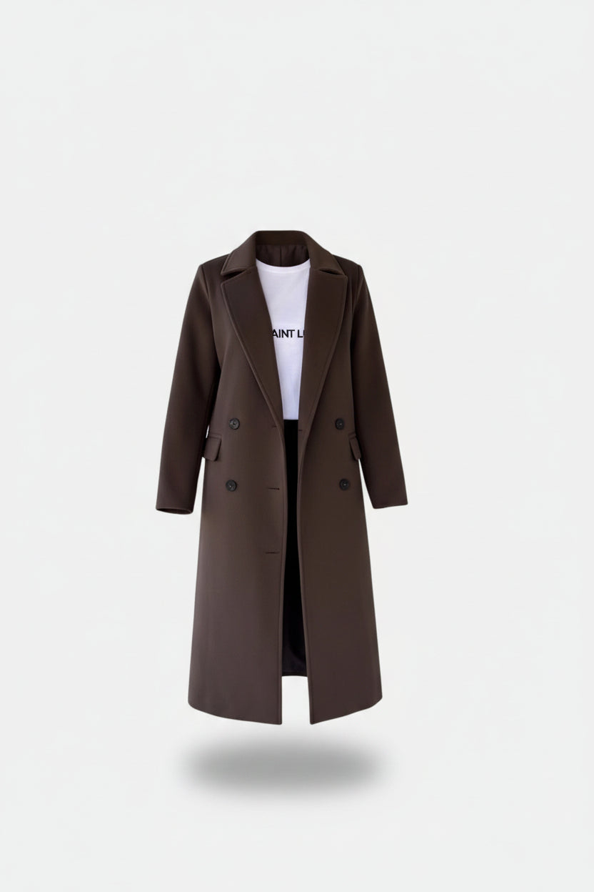 Women's Belted Lapel Mid-Length Overcoat
