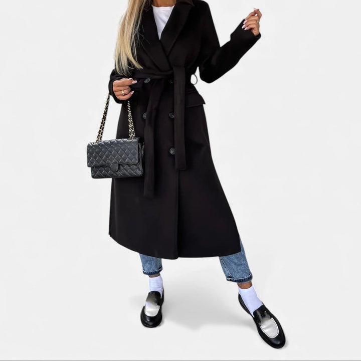 Women's Belted Lapel Mid-Length Overcoat