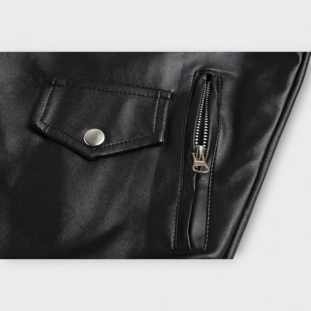 Elegant Leather Bomber Jacket - Elena Harper