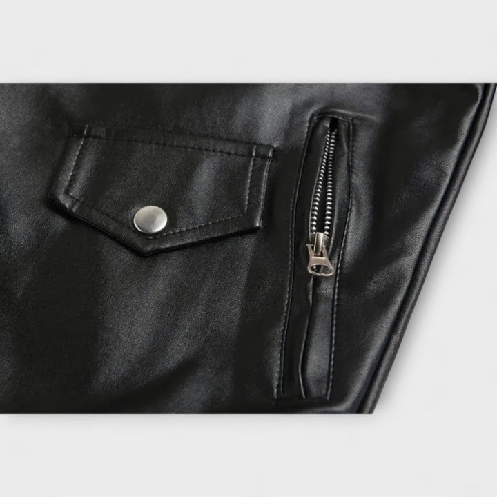 Elegant Leather Bomber Jacket - Elena Harper