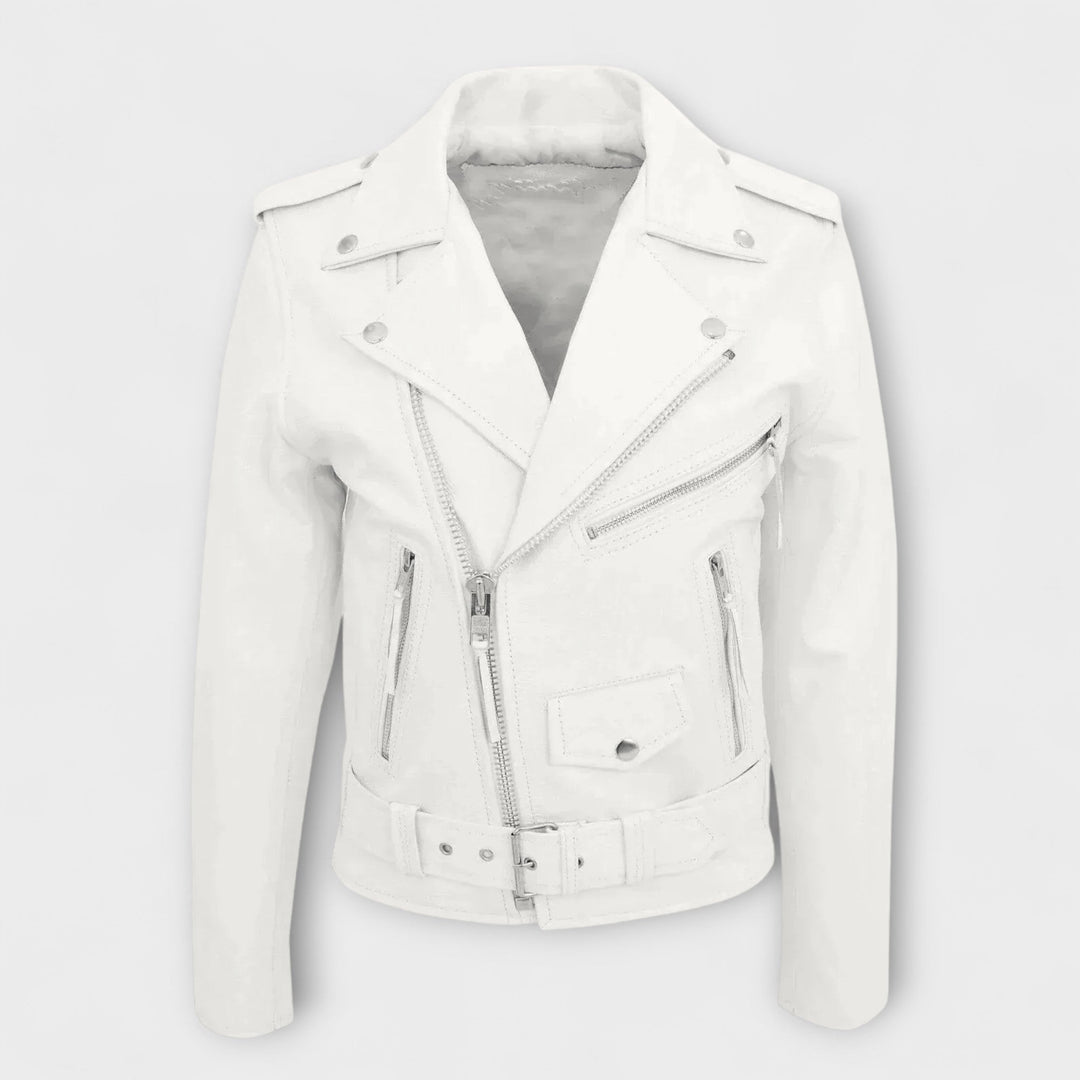 Elegant Leather Bomber Jacket - Elena Harper
