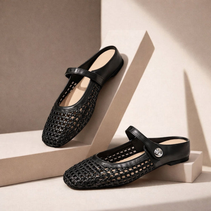 Ladies Mary Jane Mules Woven Metallic with Ankle Strap, view 4 - Elena Harper