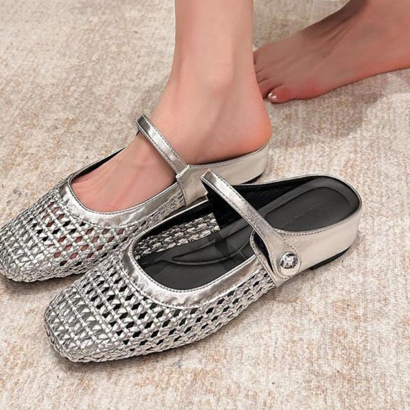 Ladies Mary Jane Mules Woven Metallic with Ankle Strap, view 9 - Elena Harper