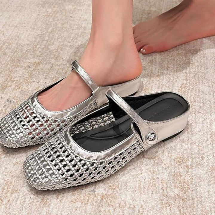 Ladies Mary Jane Mules Woven Metallic with Ankle Strap, view 9 - Elena Harper