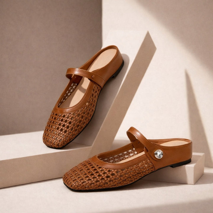 Ladies Mary Jane Mules Woven Metallic with Ankle Strap, view 6 - Elena Harper
