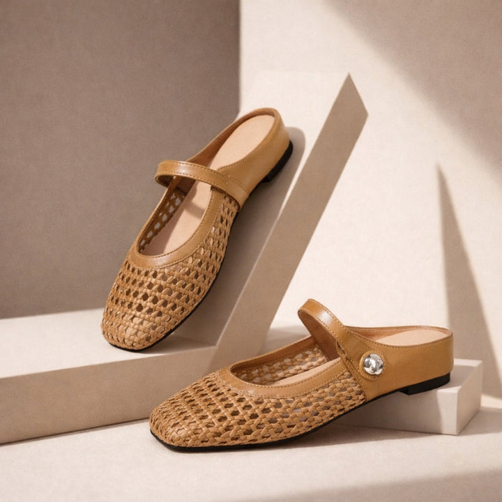 Ladies Mary Jane Mules Woven Metallic with Ankle Strap, view 5 - Elena Harper