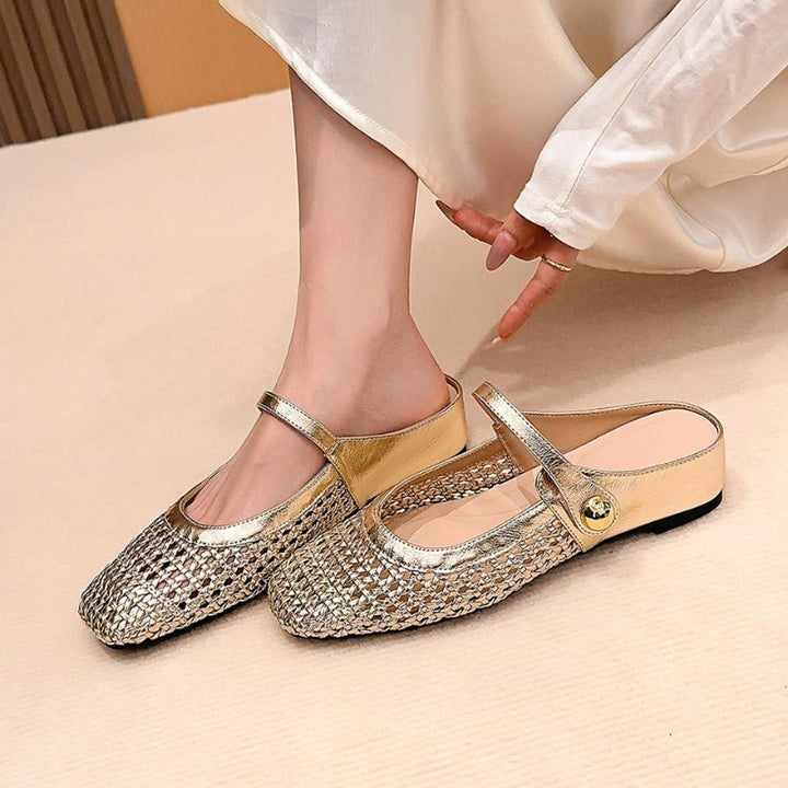 Ladies Mary Jane Mules Woven Metallic with Ankle Strap, view 7 - Elena Harper