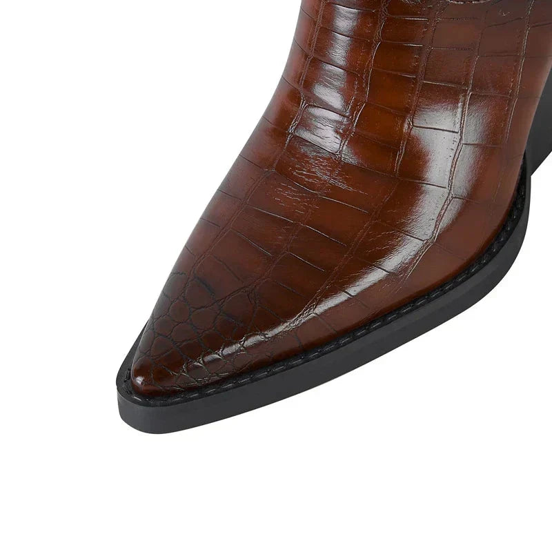 Ladies' Western Ankle Boots Croco-Print with Wedge Heel
