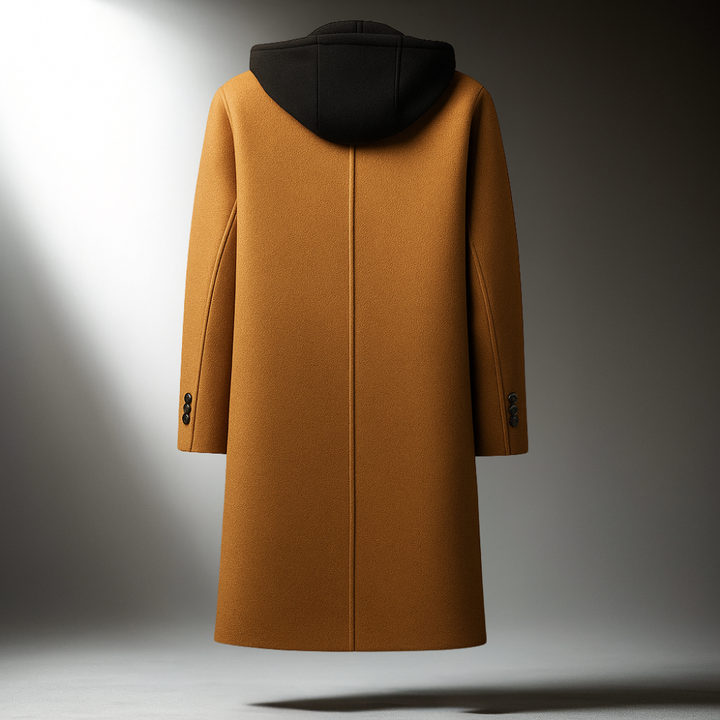 Men's Wool Blend Overcoat with Hood - Padded Winter Coat
