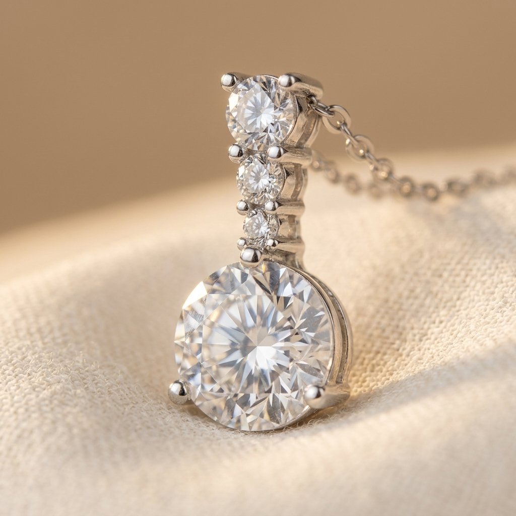 925 Sterling Silver Elegant Triple Moissanite Solitaire Necklace With Necklace - Elena Harper