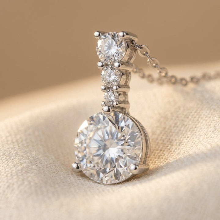 925 Sterling Silver Elegant Triple Moissanite Solitaire Necklace With Necklace - Elena Harper