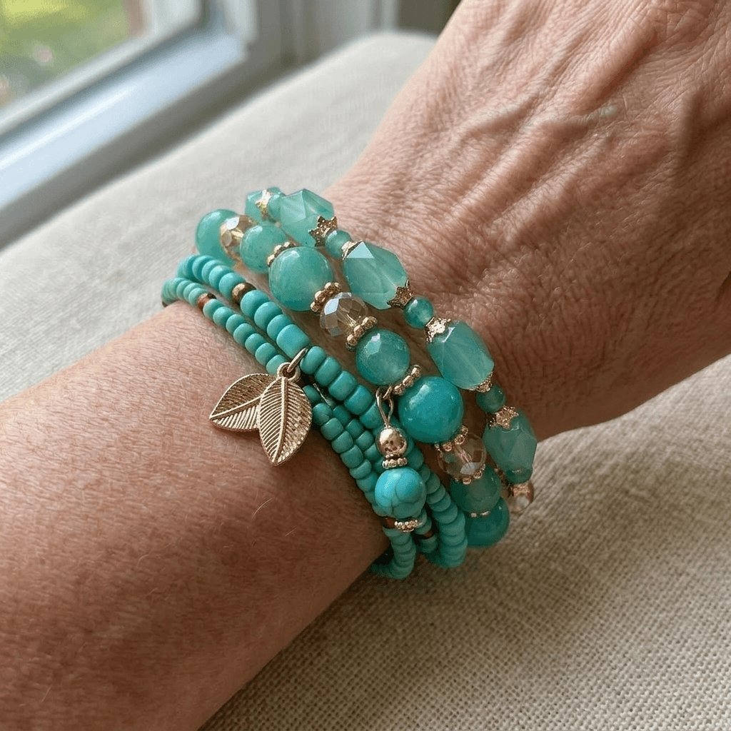 4-piece Boho Mint Turquoise Bracelet - Elena Harper