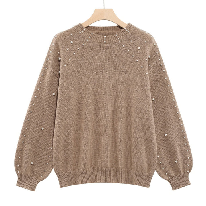 Women's Sweater with Pearls and Puff Sleeves