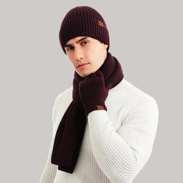 Knitted Beanie, Scarf, and Gloves Set for Men