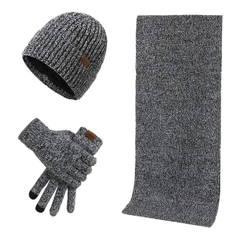 Knitted Beanie, Scarf, and Gloves Set for Men