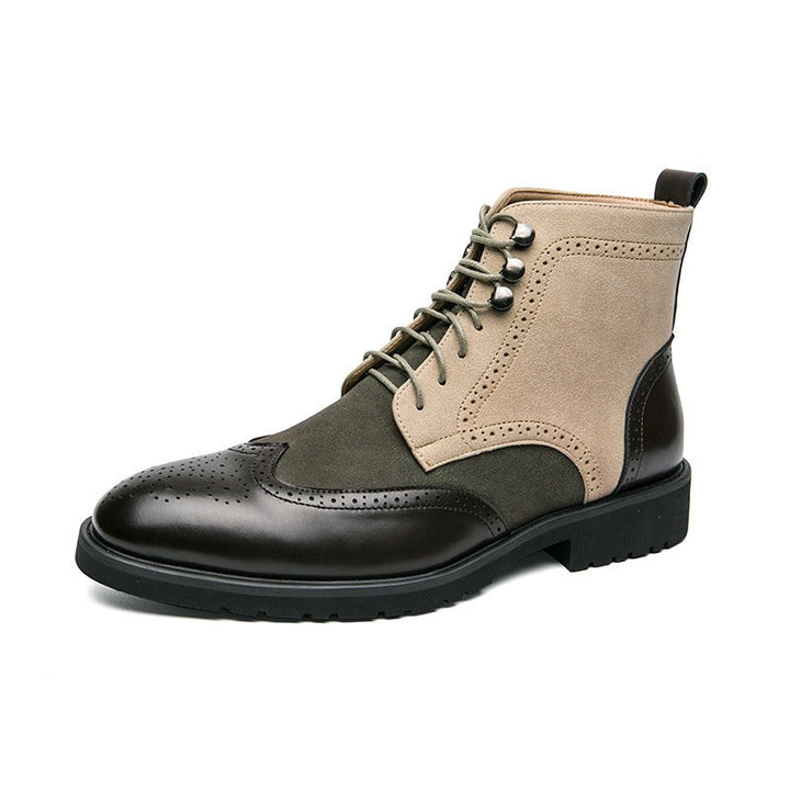 High-top synthetic leather men's boots with urban brogue detail - Lennart