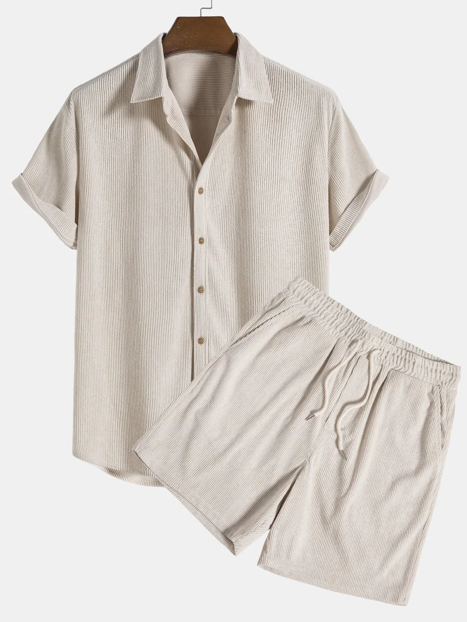 Summer Set with Ribbed Shirt and Shorts for Men