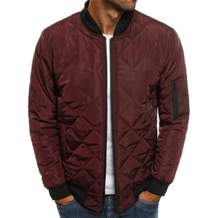 Quilted Mid Jacket with Stand-Up Collar for Men