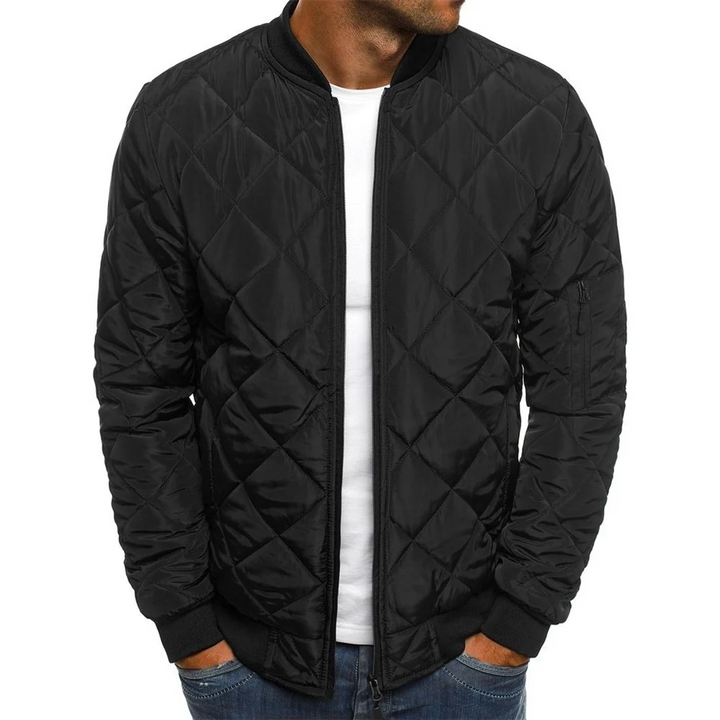 Quilted Mid Jacket with Stand-Up Collar for Men