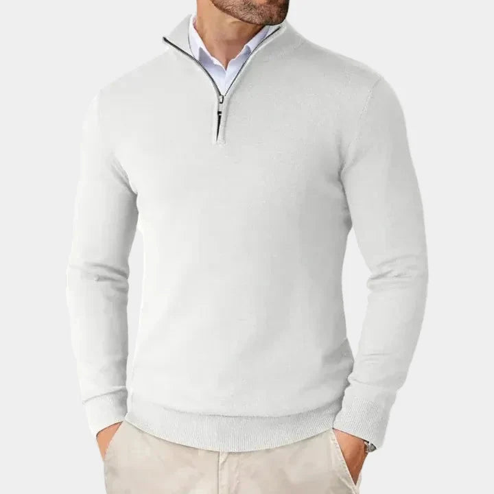 Men's Knitted Sweater with Zipper and Stand-Up Collar