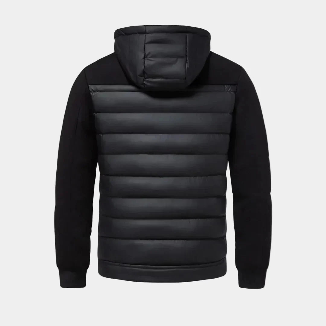 Padded Hybrid Winter Jacket with Knitted Sleeves and Hood for Men