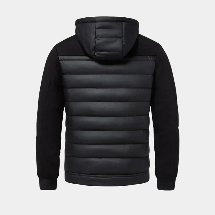 Padded Hybrid Winter Jacket with Knitted Sleeves and Hood for Men