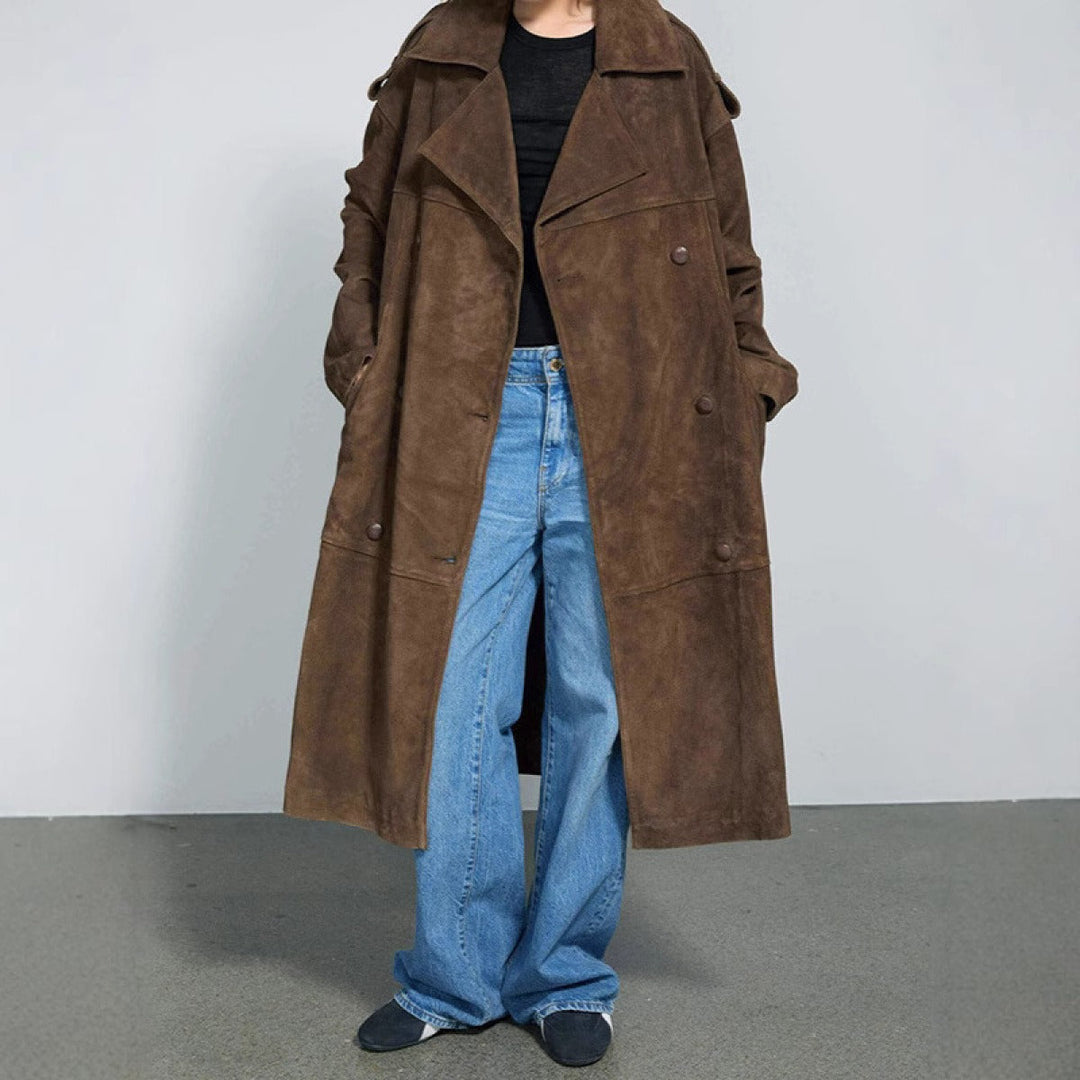 Brown Long Suede Coat - Enna