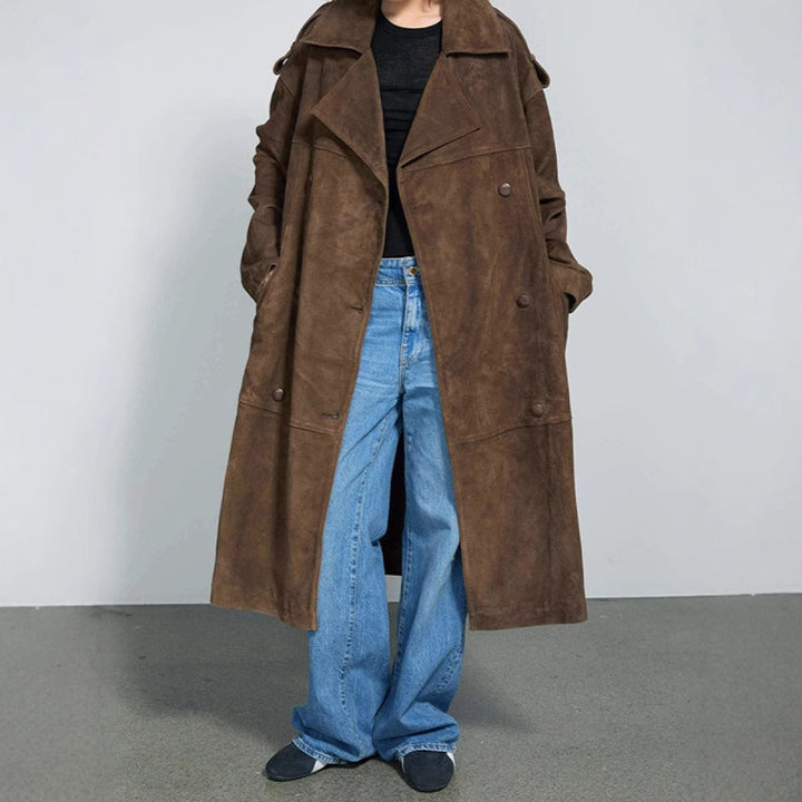 Brown Long Suede Coat - Enna