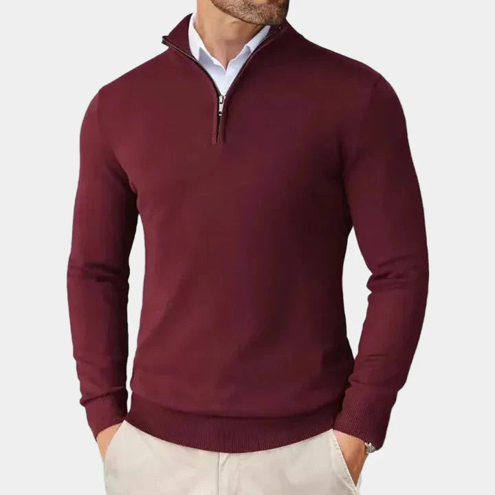 Men's Knitted Sweater with Zipper and Stand-Up Collar
