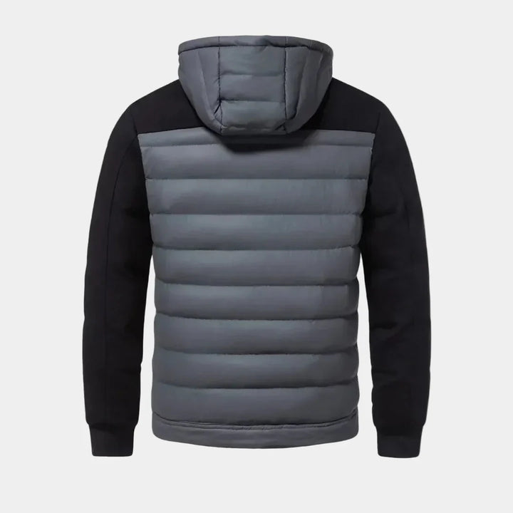 Padded Hybrid Winter Jacket with Knitted Sleeves and Hood for Men