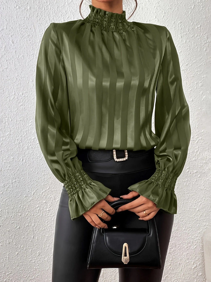 Striped Satin Blouse with High Neck for Women