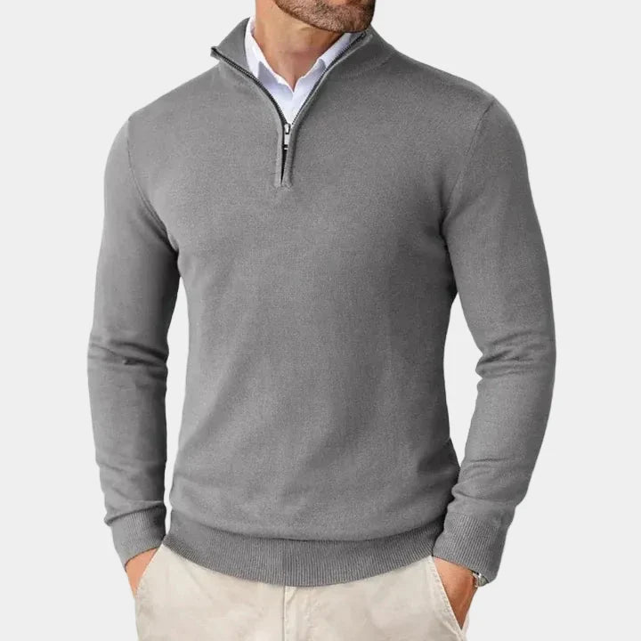 Men's Knitted Sweater with Zipper and Stand-Up Collar