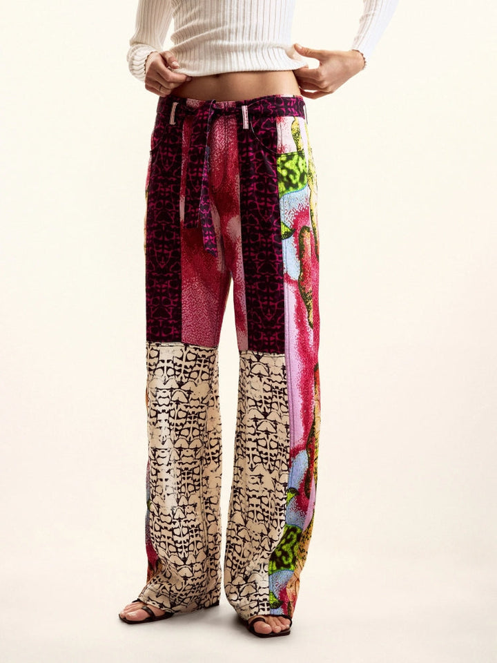 Patchwork Print Flow Pants, view 2 - Elena Harper