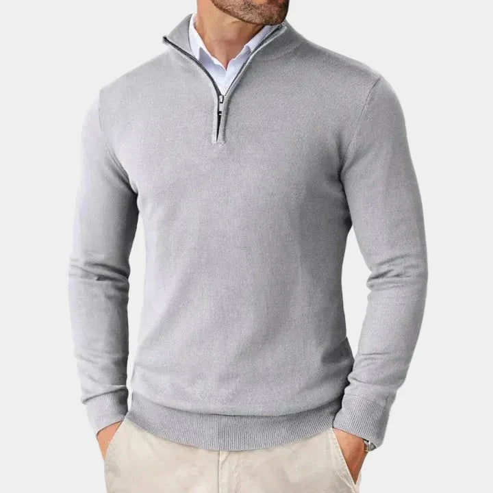 Men's Knitted Sweater with Zipper and Stand-Up Collar