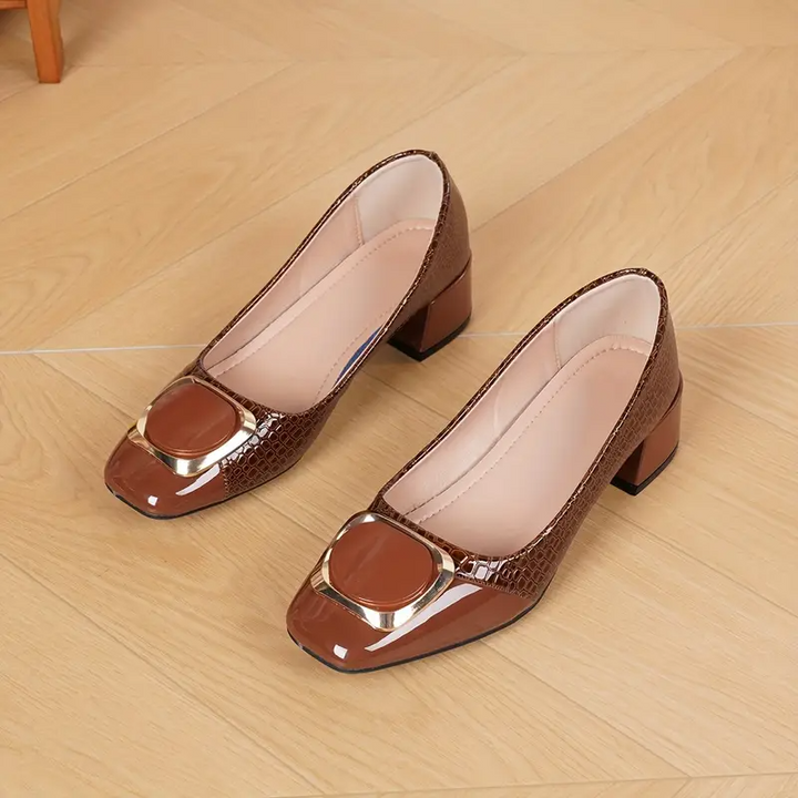 Women's Pumps Block Heel Square Toe Brown Black