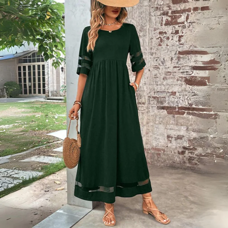 Long flowy women's dress with transparent details