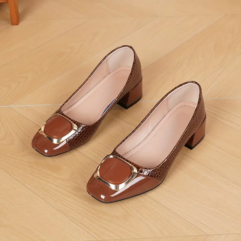 Women's Pumps Block Heel Square Toe Brown Black