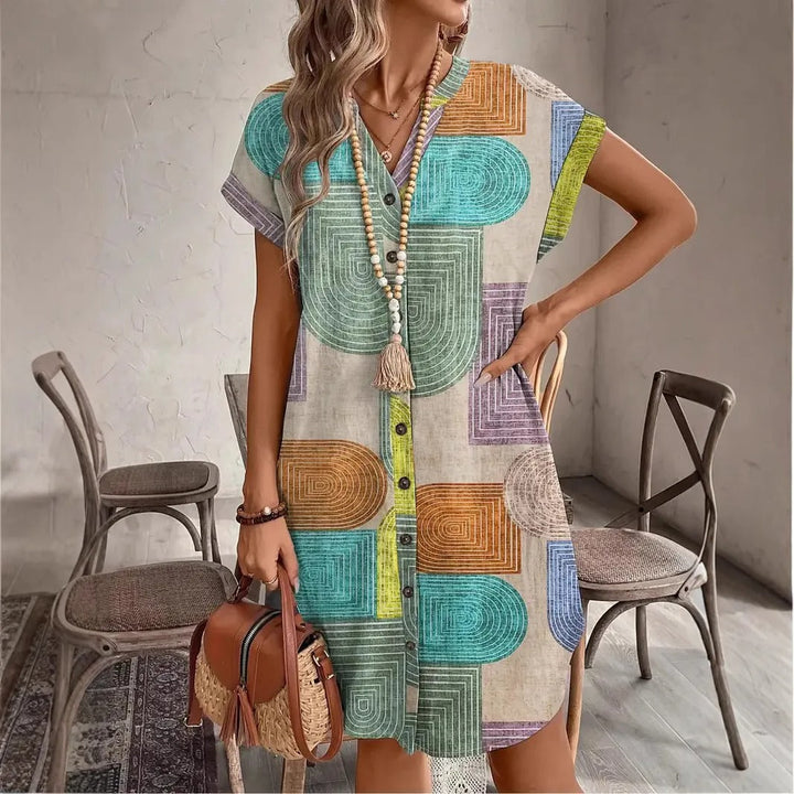 Bohemian Shirt Dress for Women with Geometric Print - Galilea