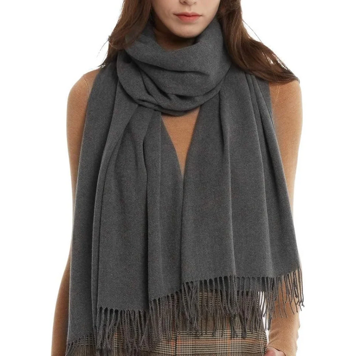 Solid Wool Scarf with Fringes for Women