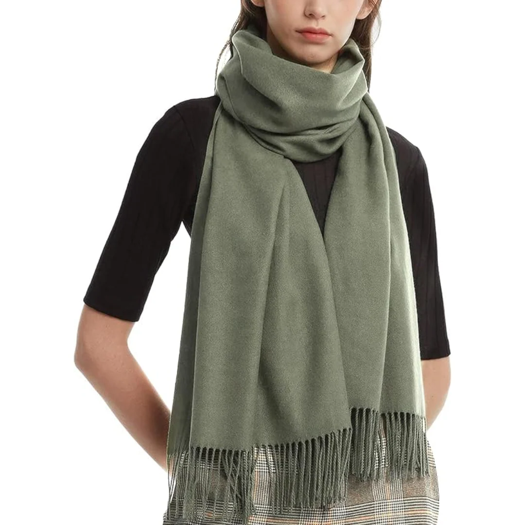 Solid Wool Scarf with Fringes for Women