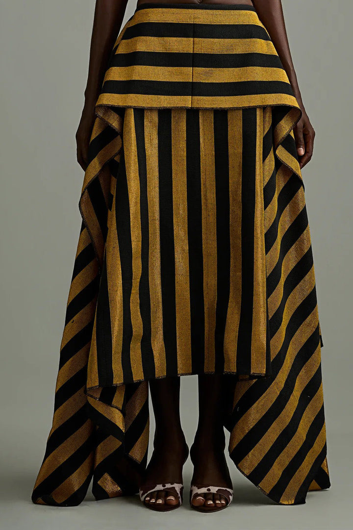 Retro Gold Black Stripe Statement Maxi Skirt