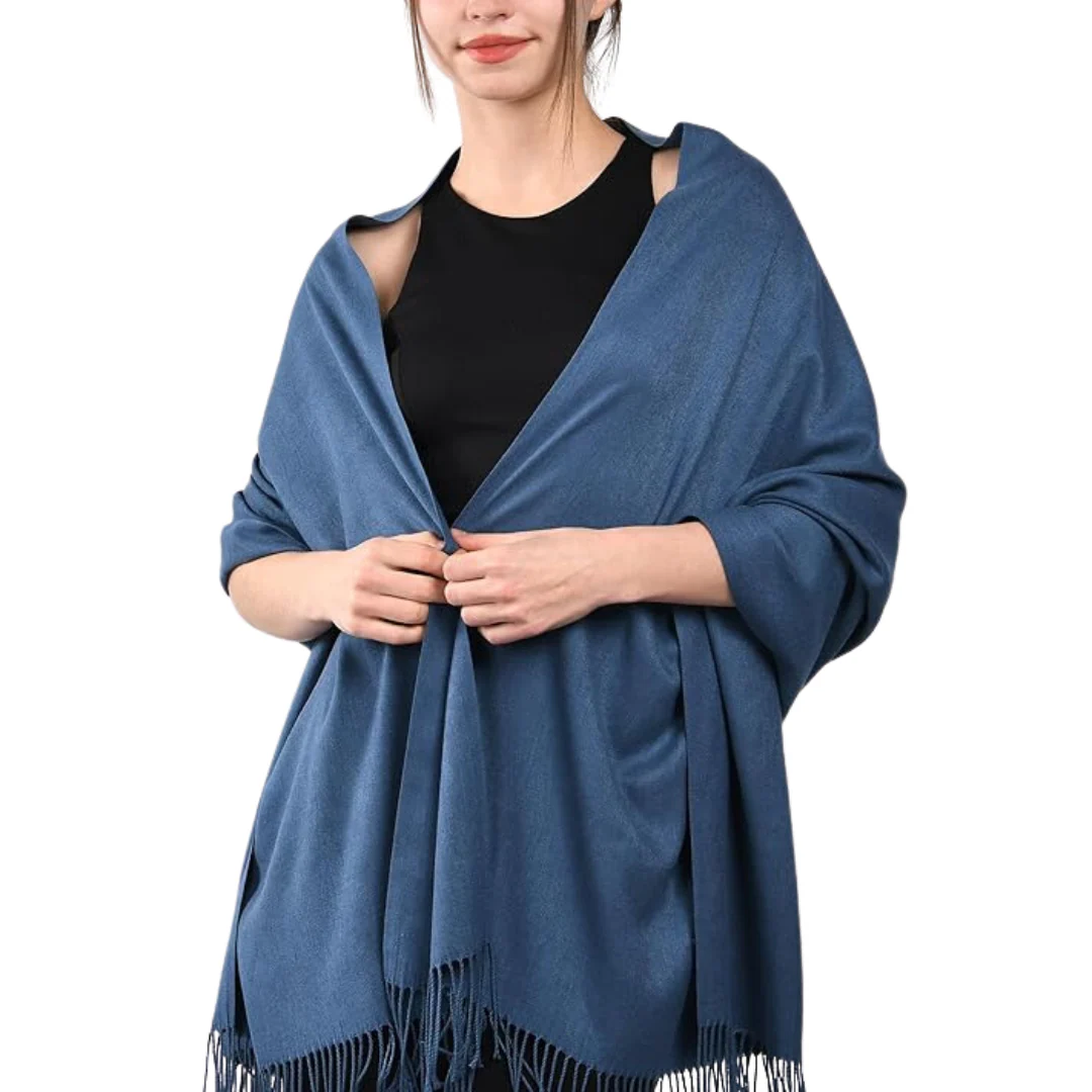 Solid Wool Scarf with Fringes for Women