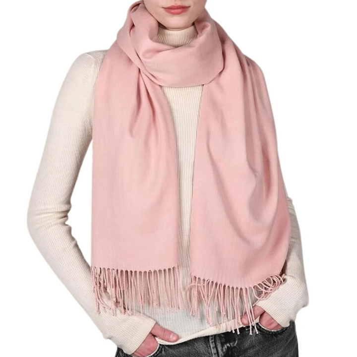 Solid Wool Scarf with Fringes for Women