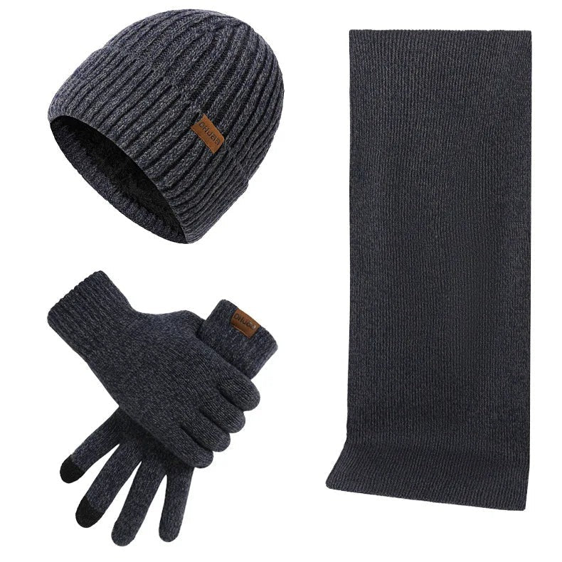 Knitted Beanie, Scarf, and Gloves Set for Men