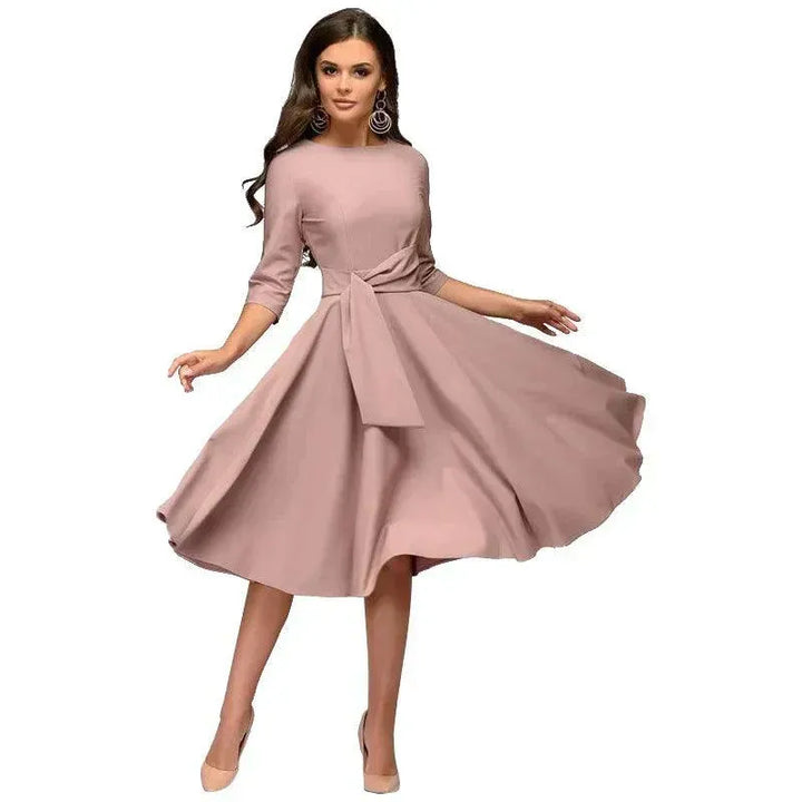 Swirled Midi Dress with Tie Belt for Women